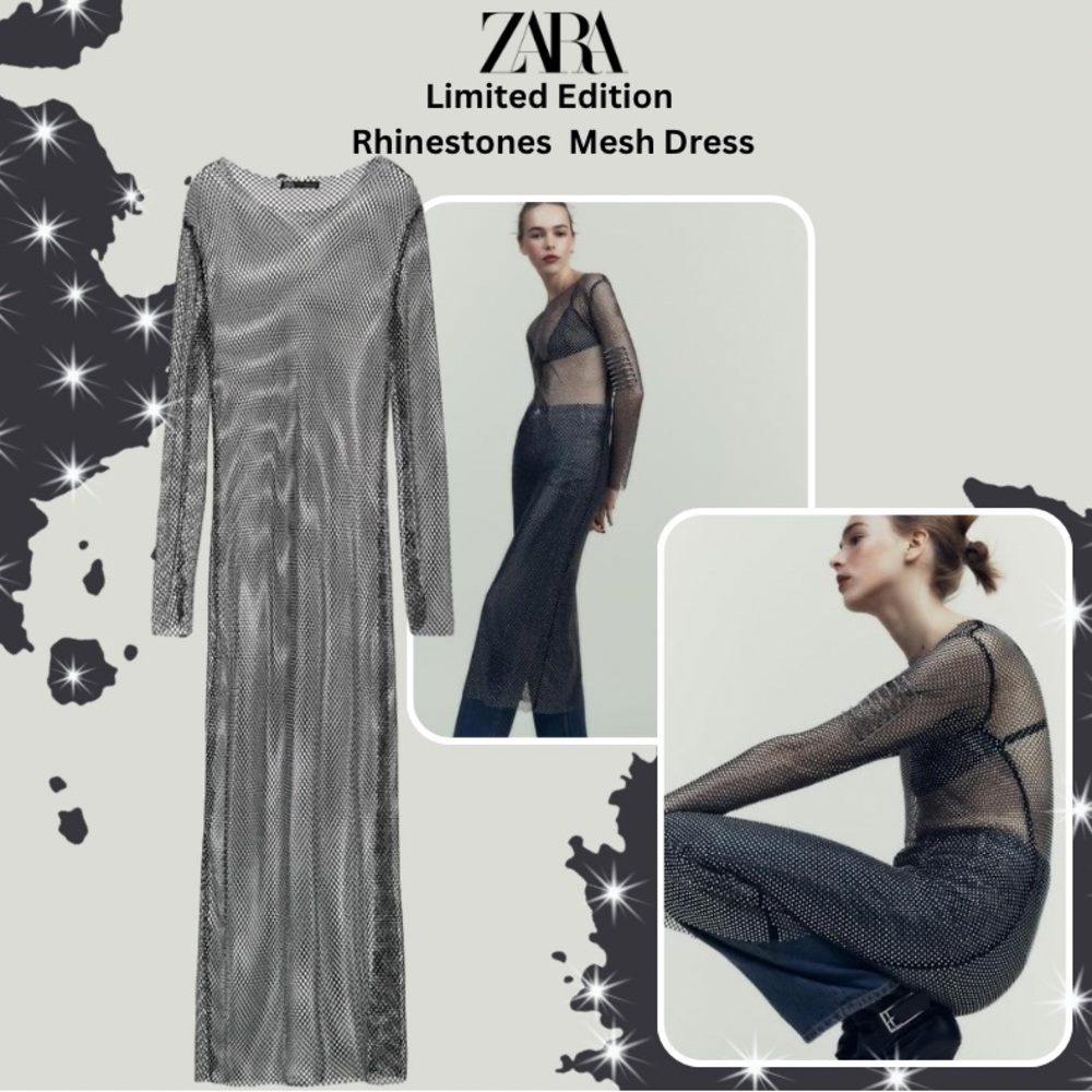 Zara Limited Edition Mesh Rhinestones Dress